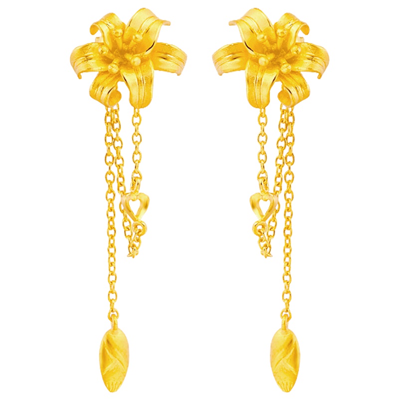 周大福花月佳期婚嫁百合黄金耳环计价（工费98元）F148916