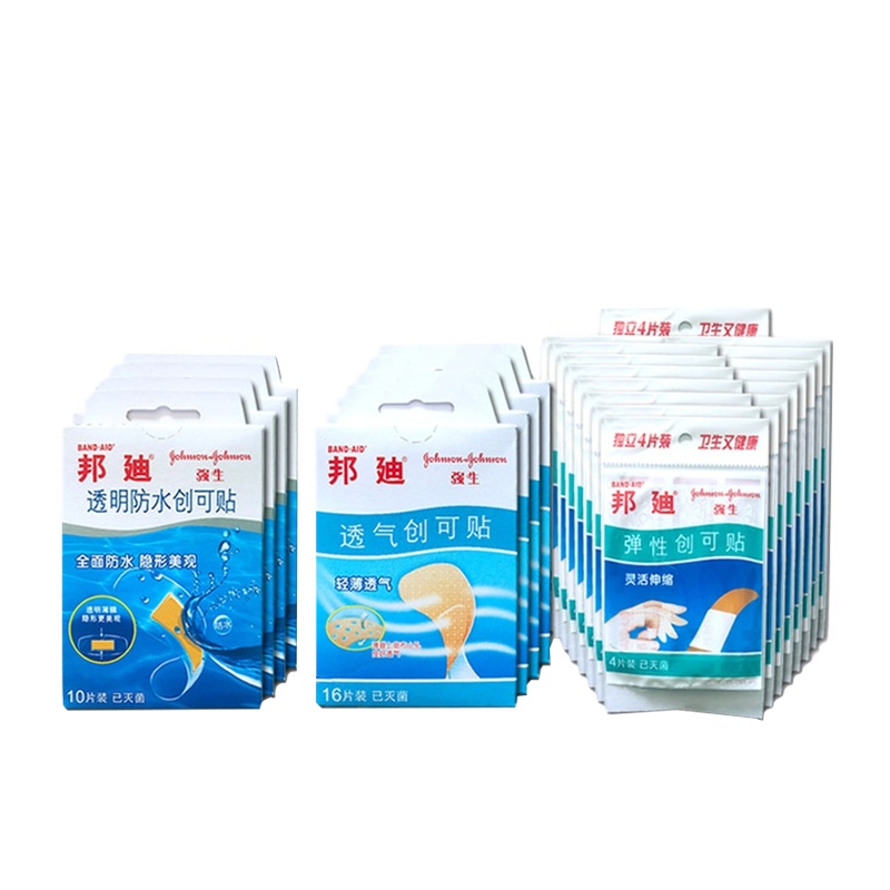邦迪BAND-AID创可贴168片组合装(轻薄透气16片*4盒+透明防水10片*4盒+弹性4片*16袋 )创可贴(器械)
