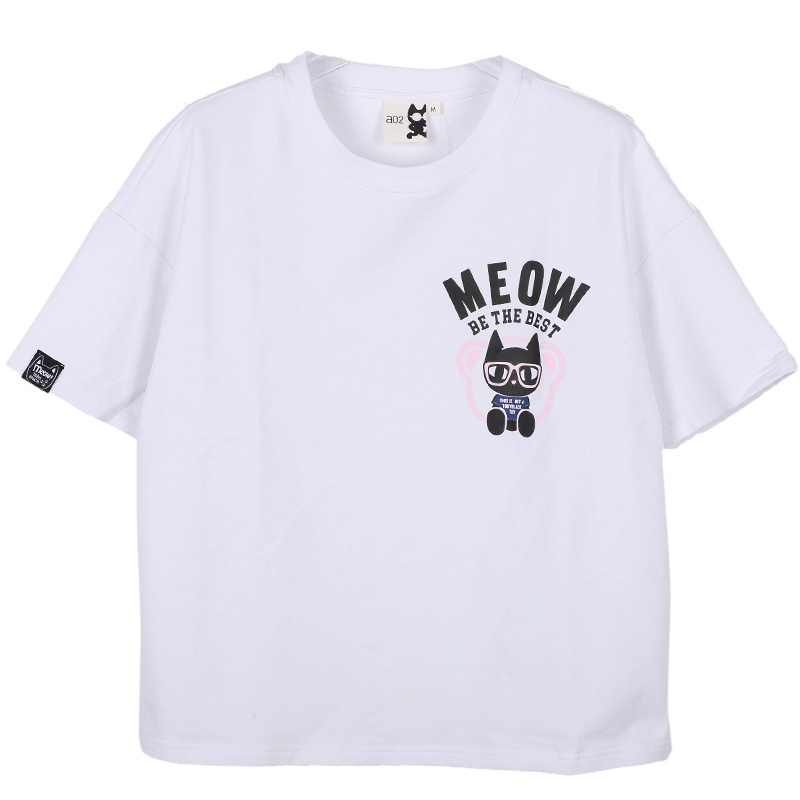 a02新款2020简约萌趣小黑印花宽松显瘦短袖T恤女DTU1B0061KT