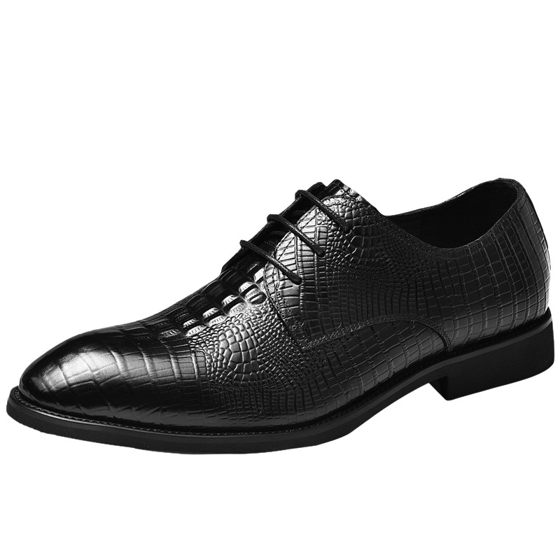 卡帝乐鳄鱼鳄鱼纹男士正装头层牛皮低帮系带耐磨休闲商务皮鞋