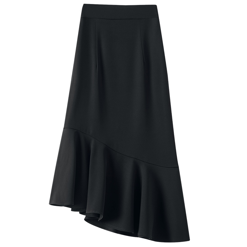 晚白2021春季新品通勤纯色职业高腰显瘦不规则鱼尾半裙半身裙女