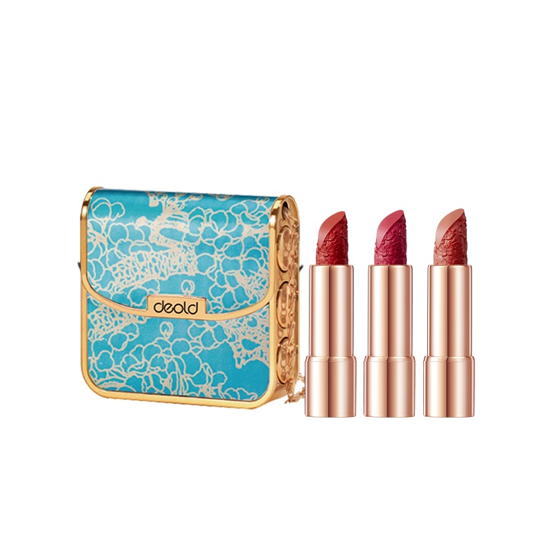 递欧悦梨花妆珍华三色包包口红显色饱满不易沾杯复古风唇膏