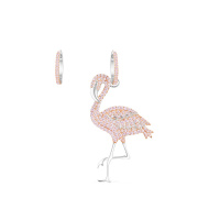 APM Monaco 女士 不对称S925银时尚饰品镶粉色晶钻火烈鸟造型 耳环首饰银耳饰 AE10582ORW