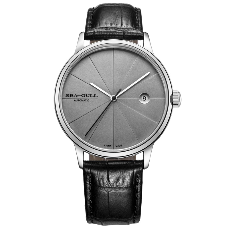 海鸥表(SEAGULL)男士手表个性彭罗斯系列日历功能设计商务休闲防水皮带 自动机械表 男表灰盘819.42.6015
