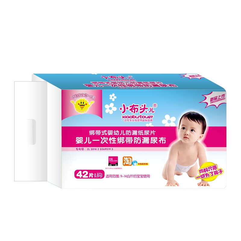 小布头婴儿L码三角巾42片瞬吸纸尿片宝宝尿布垫超薄干爽新生儿t型拉拉裤