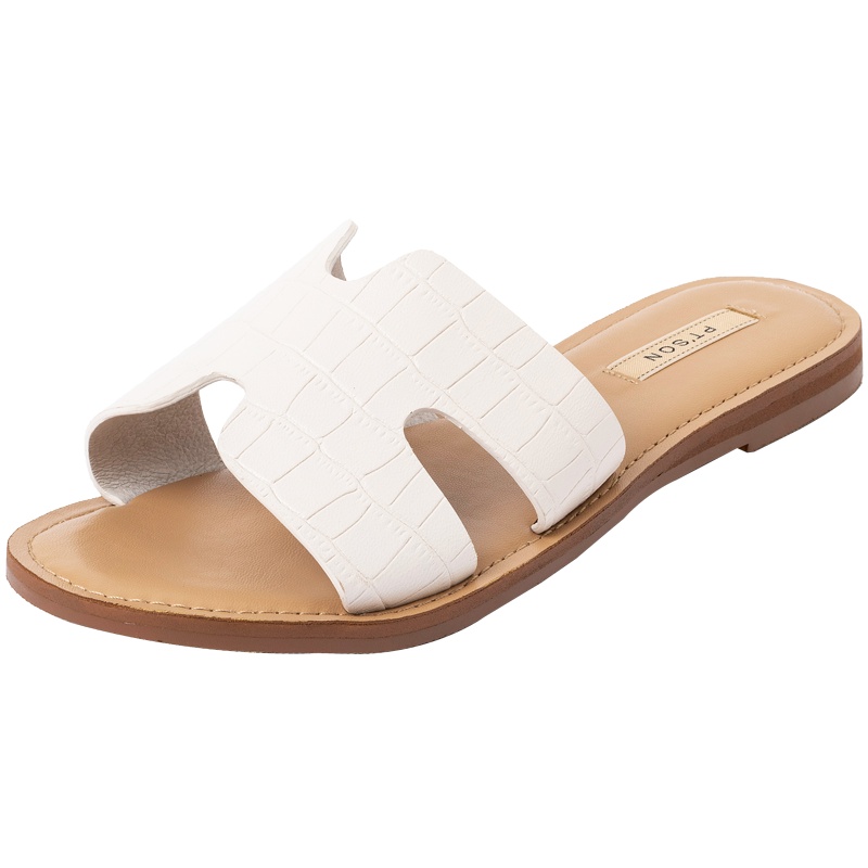 百田森夏季新款糖果色拖鞋女外穿平底休闲H拖鞋鳄纹时尚防滑