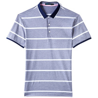 蒙蒂埃莫80S天丝棉轻商务撞色扁机领男士条纹短袖T恤