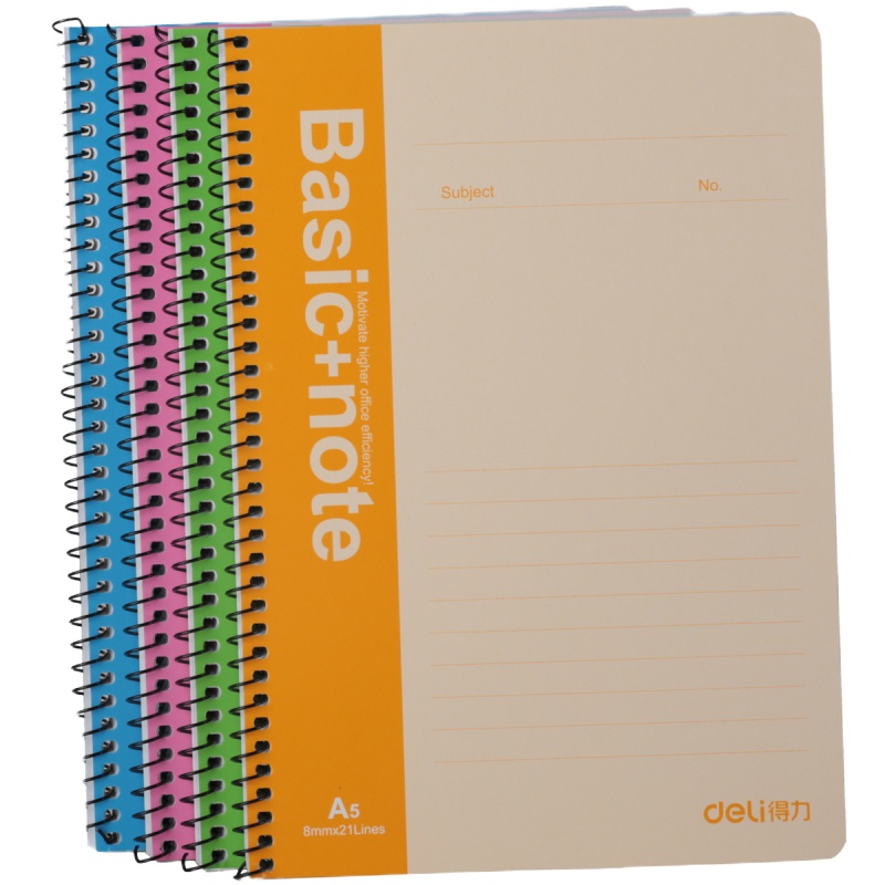 得力7683-A5/60页螺旋装订本记事本 软抄本 笔记本子 10本装