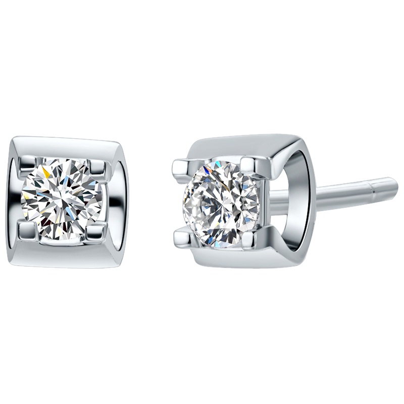 周六福白18K金高雅单钻耳钉271