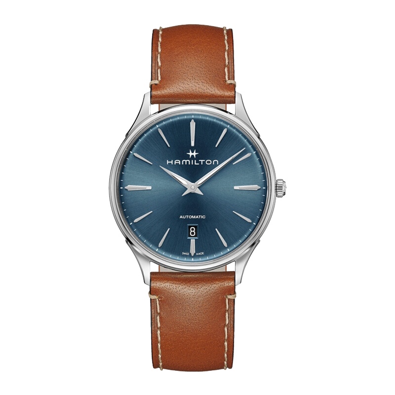 汉米尔顿(Hamilton)瑞士手表 Jazzmaster 纤薄系列自动机械手表男士表 午夜蓝 皮带 H38525541