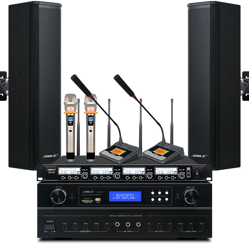 专业背景音乐会议多功能厅音响套装OK555C功放黑+BX406音箱白1对+SH20