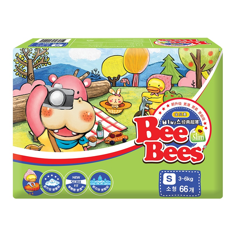 [韩国金贝柔纸尿裤]BeeBees经典超薄透气夏季婴儿宝宝尿不湿S码