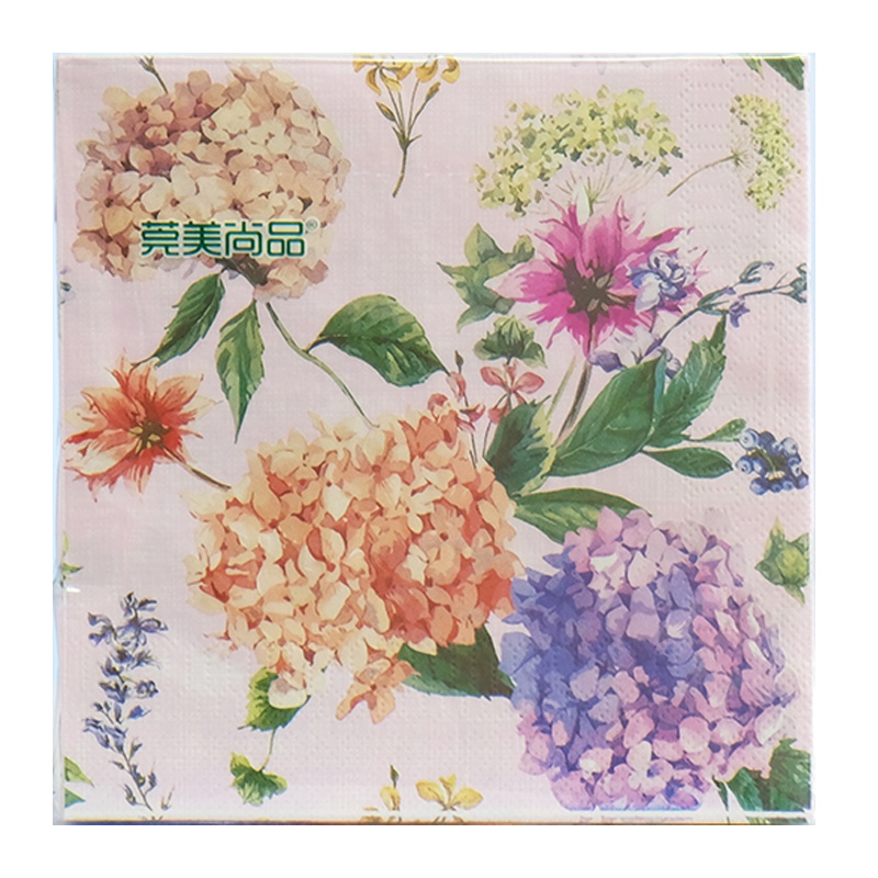莞美尚品花开富贵绣球彩色餐巾纸原生木浆纸巾三层加厚家庭装10包
