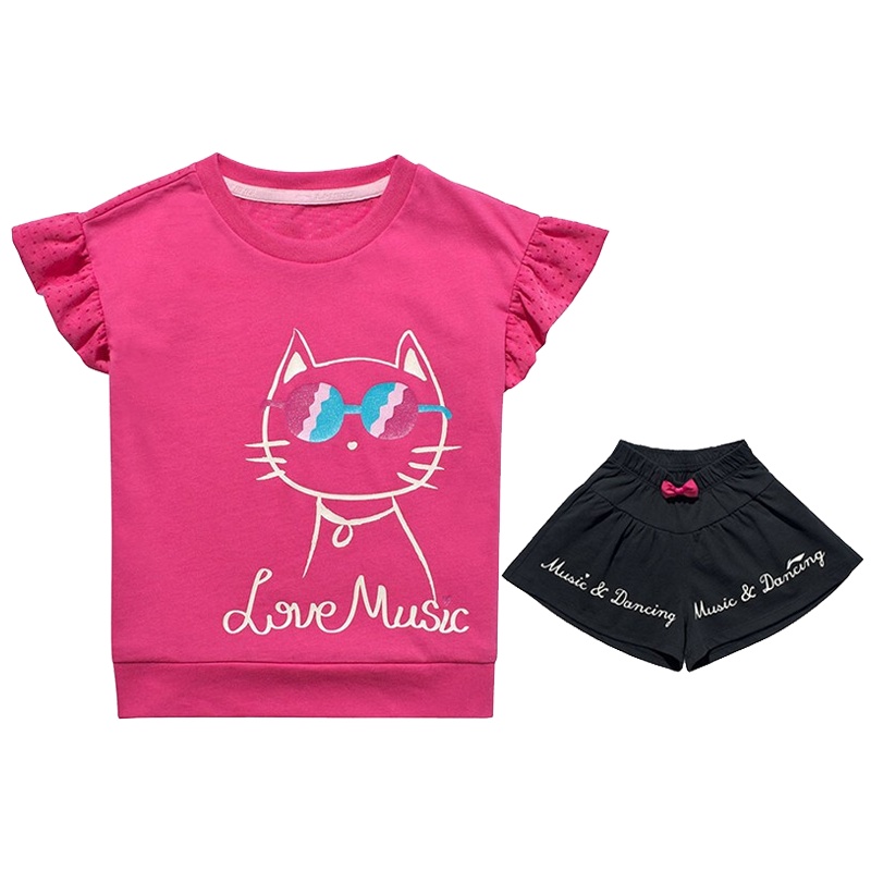 LI-NING KIDS女小童网孔透气短袖短裤两件套 休闲运动套装