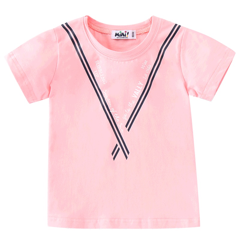 铅笔俱乐部童装2019夏季女童圆领T恤女小童半袖上衣儿童休闲上衣