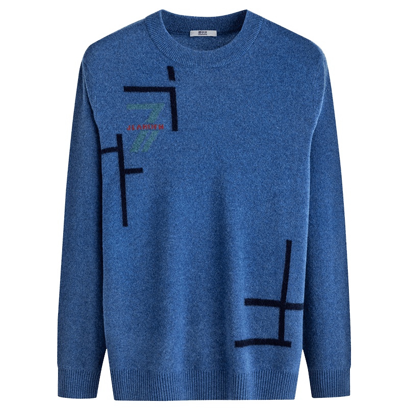 雪中飞秋冬新款男士羊毛衫圆领套头打底纯羊毛上衣