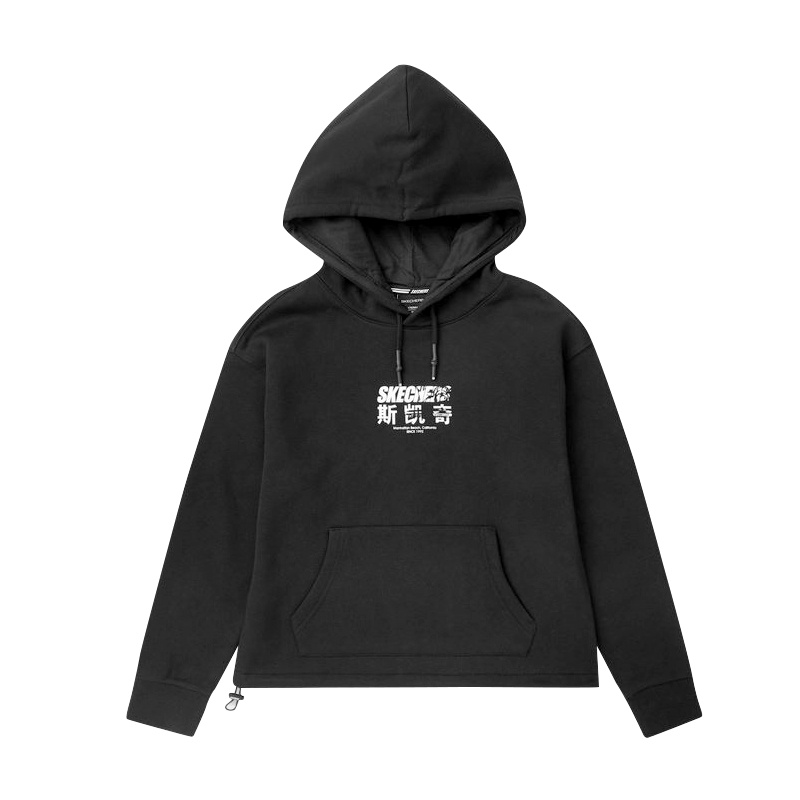 Skechers斯凯奇女款落肩潮流卫衣女短款加绒连帽套头衫L419W006