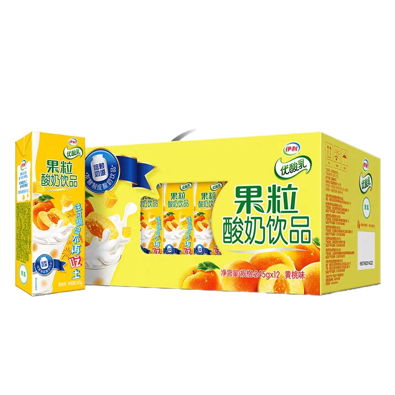 伊利优酸乳果粒酸奶饮品黄桃味245g*12瓶 酸牛奶早餐