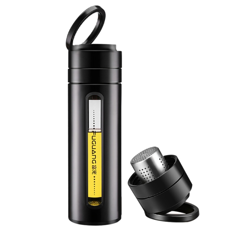 富光（FUGUANG）玻璃杯 WFS1030-380 380ml玻璃杯带盖防摔茶水分离泡茶杯男士双层过滤水杯便携随手杯子