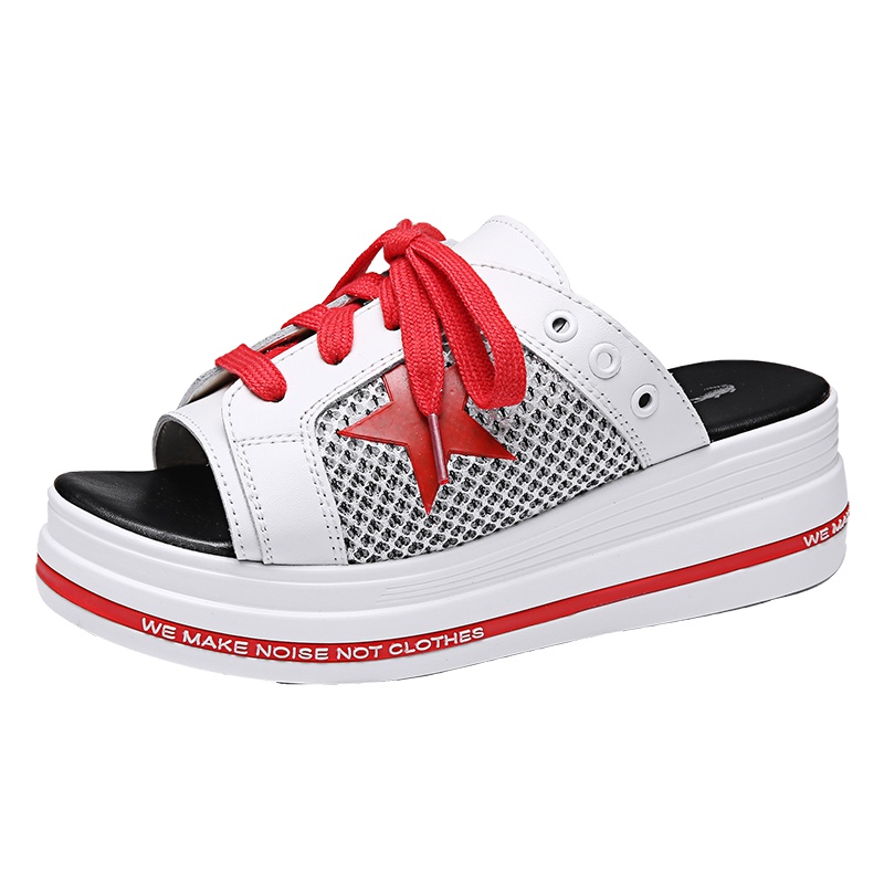 卡帝乐鳄鱼(CARTELO) 夏款后空绑带星星女鞋透气厚底女凉鞋拖鞋