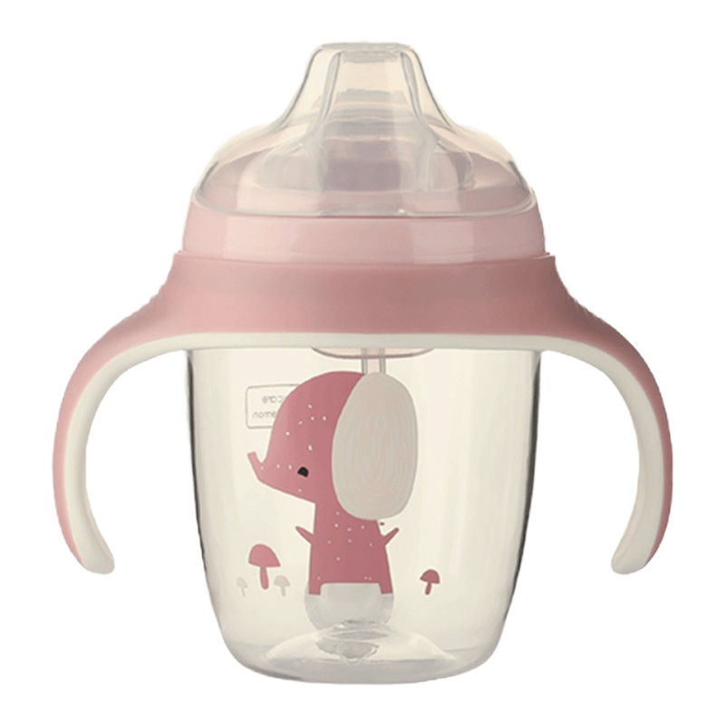 babycare儿童水杯宝宝学饮杯夏季喝水婴幼儿防倒吸重力杯 儿童带手柄鸭嘴杯 单杯盖210ml 樱粉
