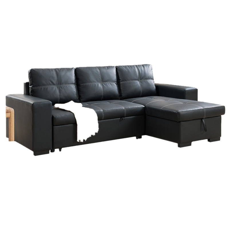 弘拜 小户型多功能客厅转角皮艺沙发床 皮艺沙发 皮质单人沙发床 双人三人沙发 四人加长沙发实木框架