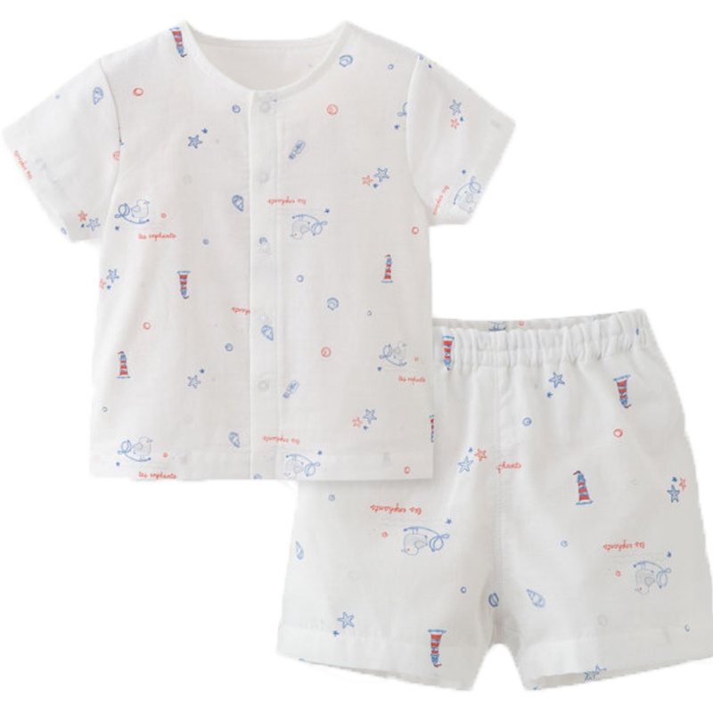 丽婴房婴儿衣服男女宝宝儿童夏季纱布纯棉短袖开襟内衣套装夏新