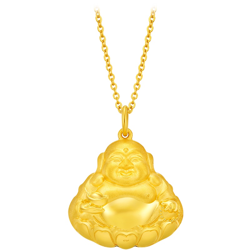 新款 周大福珠宝首饰经典单面佛足金吊坠计价（工费158元）