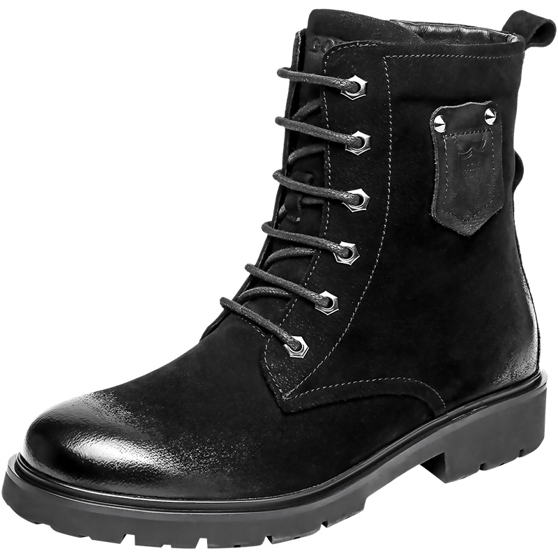 GOLF/高尔夫真皮时尚马丁靴男韩版潮流高帮百搭靴子男黑色