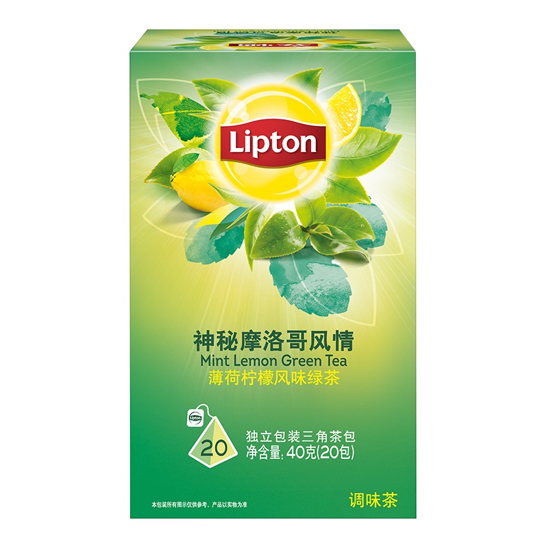立顿Lipton 花果茶 摩洛哥风味薄荷柠檬 三角茶包袋泡茶叶调味茶2g*20包 办公室方便下午茶