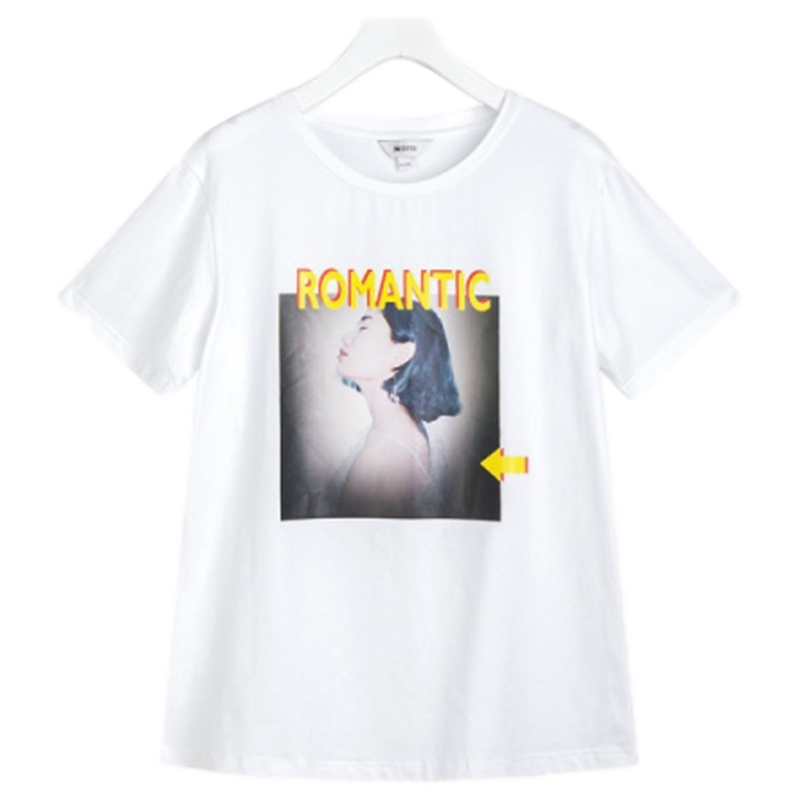 【专柜同款】拉夏贝尔ins欧洲站短袖T恤时尚印花头像圆领纯棉宽松70010991 本白 S