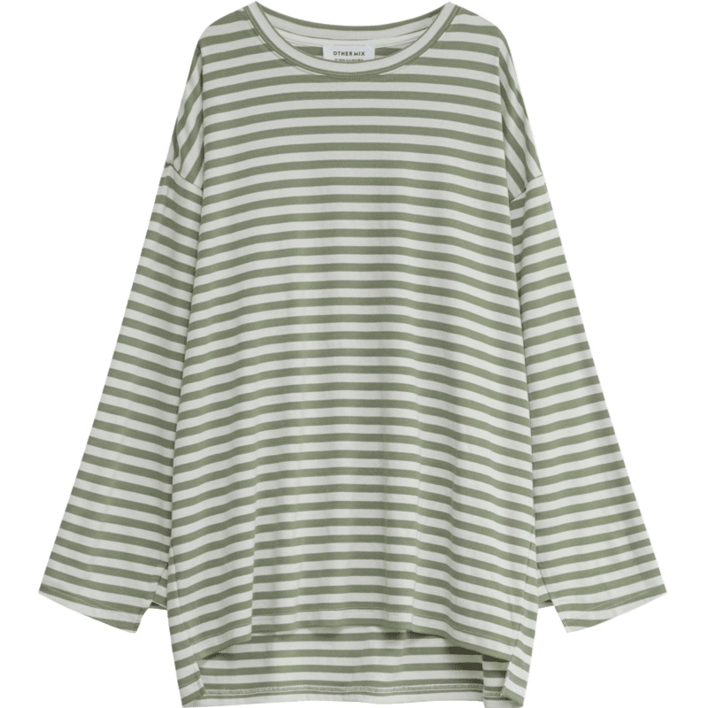 OtherMix条纹T恤2021年新款oversize长袖打底Chic新潮春季上衣女