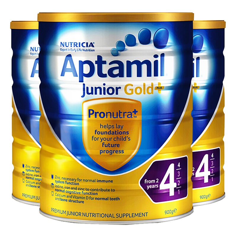 【恢复接单 需身份证】澳洲进口Aptamil新西兰爱他美金装婴儿奶粉4段2岁以上900g*3罐【香港直邮需传身份证】