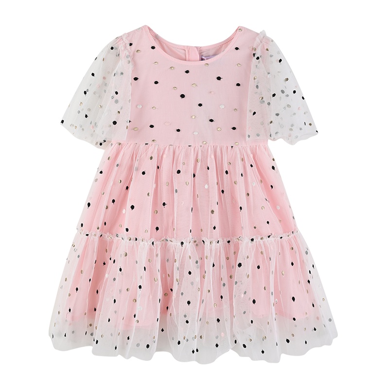 [8折价:59.2元]铅笔俱乐部童装女童短袖连衣裙圆点薄款夏装大童裙子洋气网纱袖子