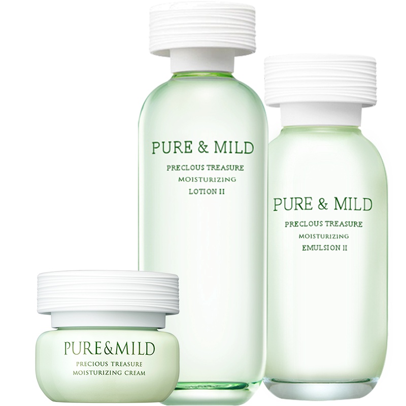 PURE&MILD泊美套装鲜纯珍萃滋润型面部护肤品水乳液面霜三件套保湿补水官方旗舰店官网专柜正品