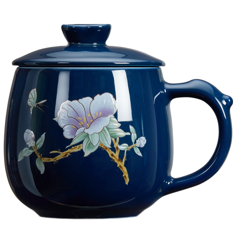 KAMJOVE/金灶 KP-16 霁蓝陶瓷杯 马克杯 泡茶杯 水杯 陶瓷马克杯 瓷杯 杯子马克杯 带滤网盖子可过滤 茶具