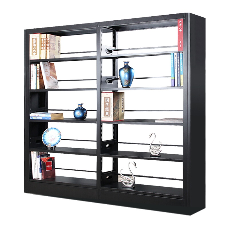 欧宝美钢制转印书架学校图书馆书店书籍室阅览室双面书架资料架一列二组五层 黑色