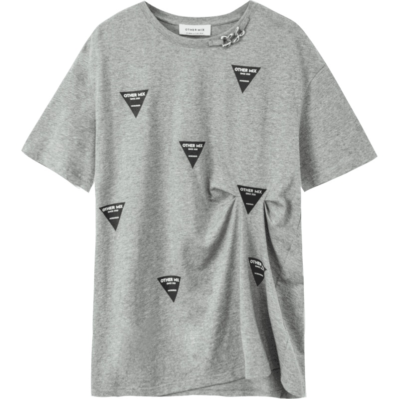 OtherMix字母印花图案t恤女2021年早秋新款宽松圆领短袖纯色上衣