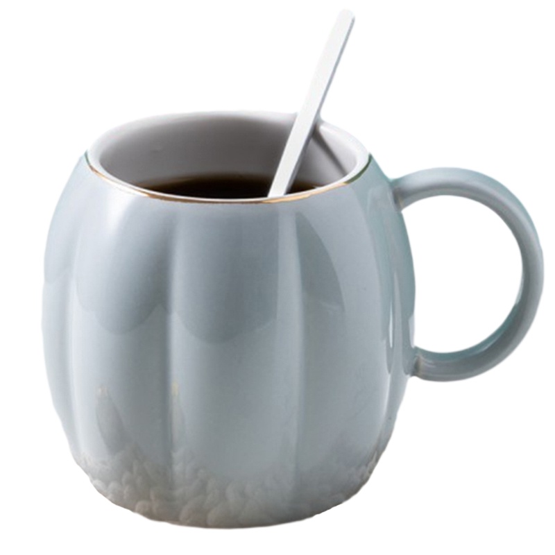 贝瑟斯 描金南瓜陶瓷杯家用喝水杯子女咖啡杯带盖勺陶瓷马克杯