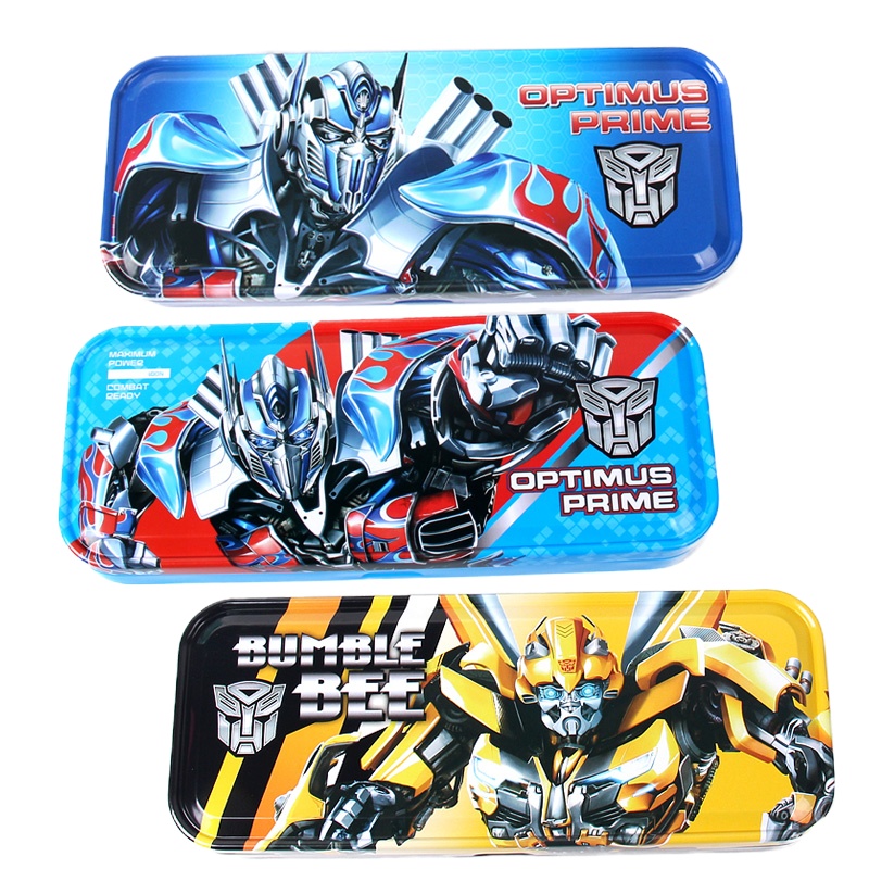 变形金刚小学生文具盒男生三层多功能大容量儿童幼儿园铁质铅笔盒