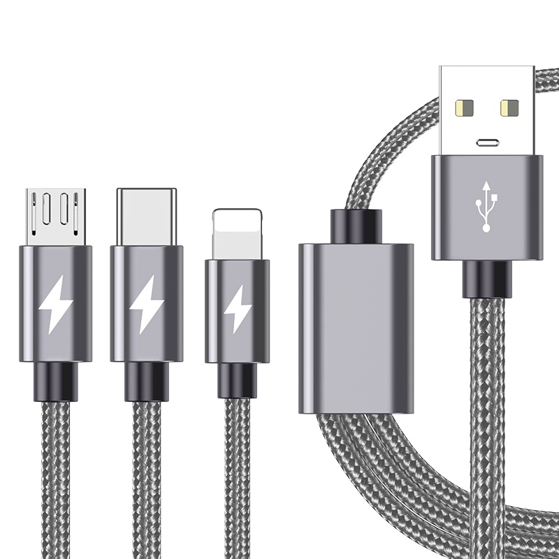 塔菲克(TAFIQ)数据线三合一快充二合一充电器适用苹果华为安卓一拖二编织数据线1m/经典黑[苹果/type-c]一条装