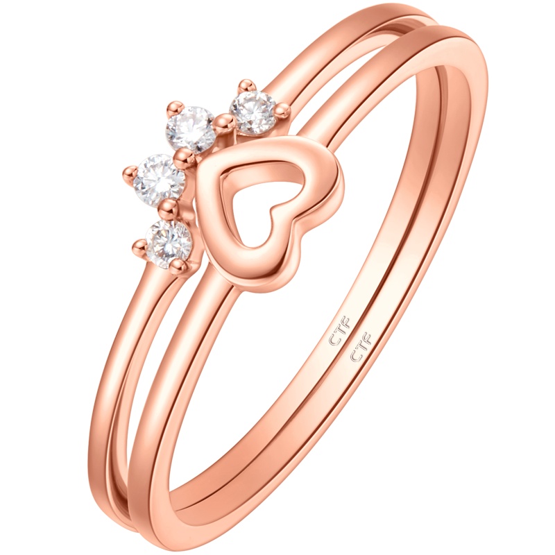 周大福CoCoCat爱心猫爪叠戴18K金彩金钻石戒指钻戒女 NU2094