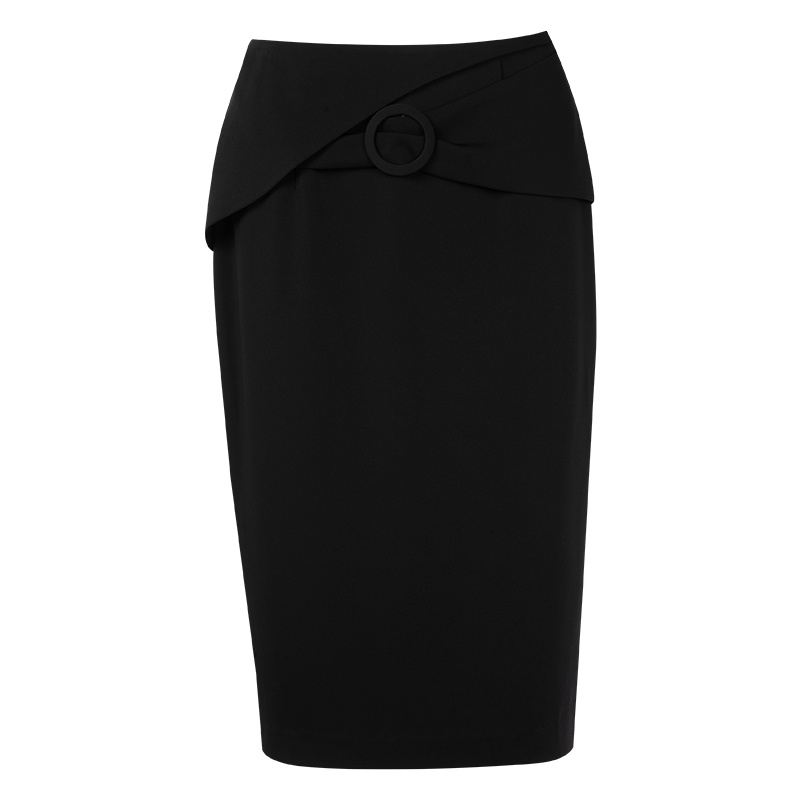 晚白2020年夏款时尚简约纯色修身高腰职业及膝裙包臀裙半身裙女