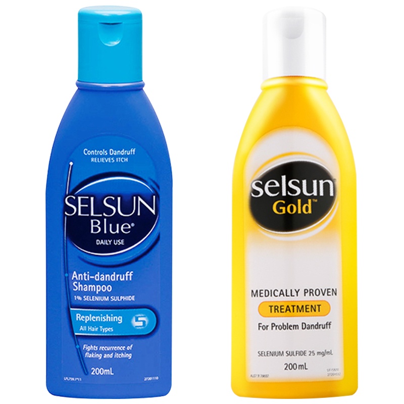 Selsun潇洒澳洲进口Gold洗发水头皮藓溢脂性皮炎水杨酸黄盖去屑款+蓝盖顺滑止痒款适合所有发质所有人群