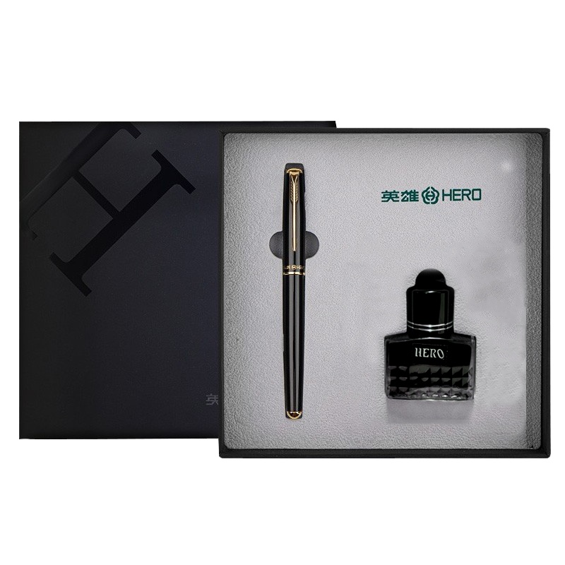 英雄(HERO)钢笔 5020笔墨组合套装 成人商务办公用铱金笔 0.5mm明尖 练字送礼礼盒装