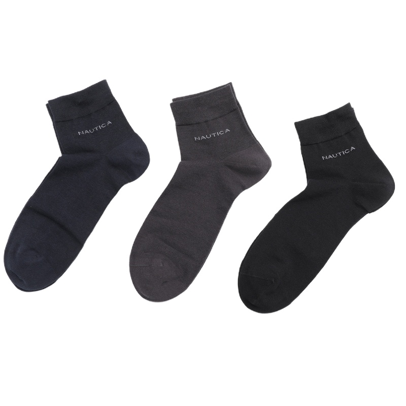 Nautica Underwear男袜三双装亲肤舒适吸湿透气耐磨棉男士中筒袜