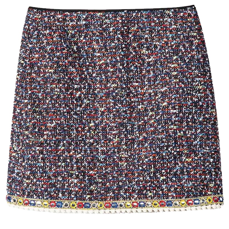 拉夏贝尔法式粗花呢小香风半身裙女士春季时尚高腰A字包臀短裙子10018306