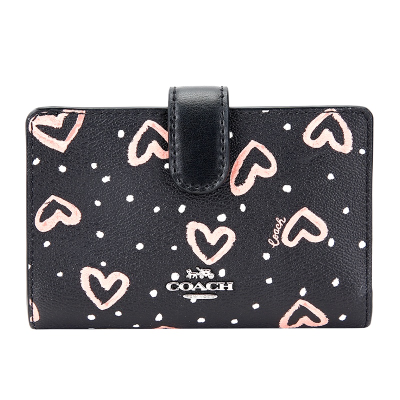 COACH 蔻驰 奢侈品 女士专柜款卡其色爱心款人造革短款钱包钱夹 91600 IMQA4/91599 SVP53