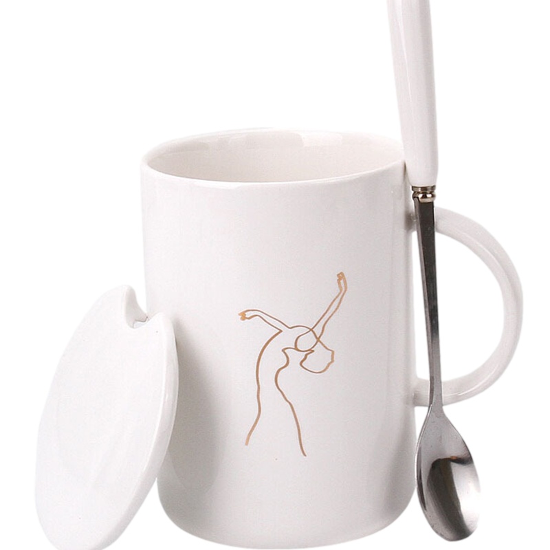 简约陶瓷个性创意办公室茶杯带盖带勺牛奶杯早餐杯马克杯杯子