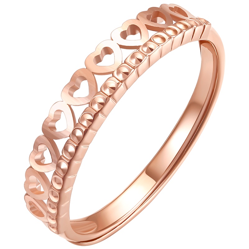 周六福(ZHOULIUFU)18K金戒指女多彩正品AU750心形皇冠指环玫瑰金彩金素圈女戒KI015178